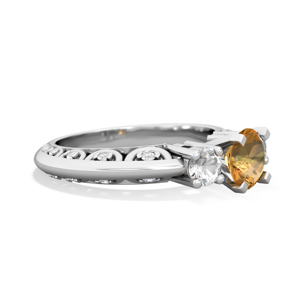 Citrine Art Deco Eternal Embrace Engagement 14K White Gold ring C2003