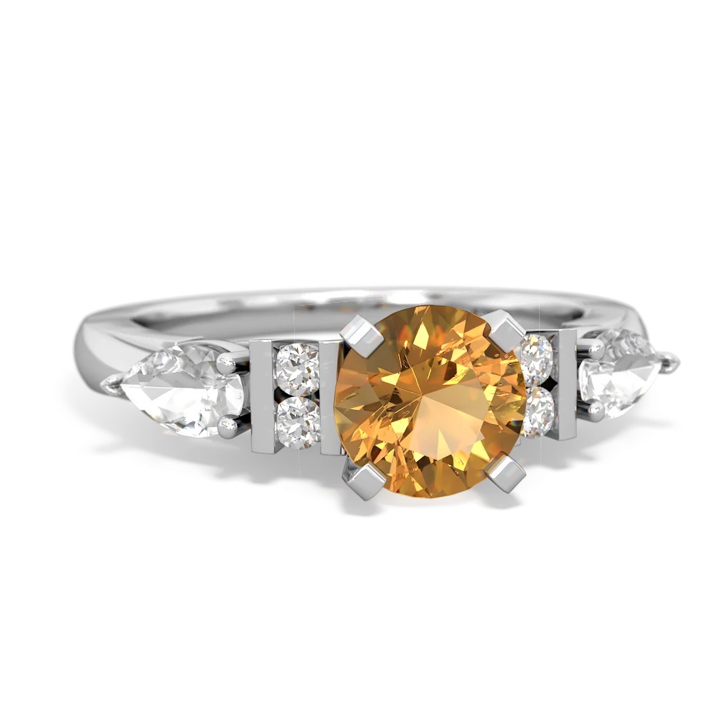 Citrine 6Mm Round Eternal Embrace Engagement 14K White Gold ring R2005