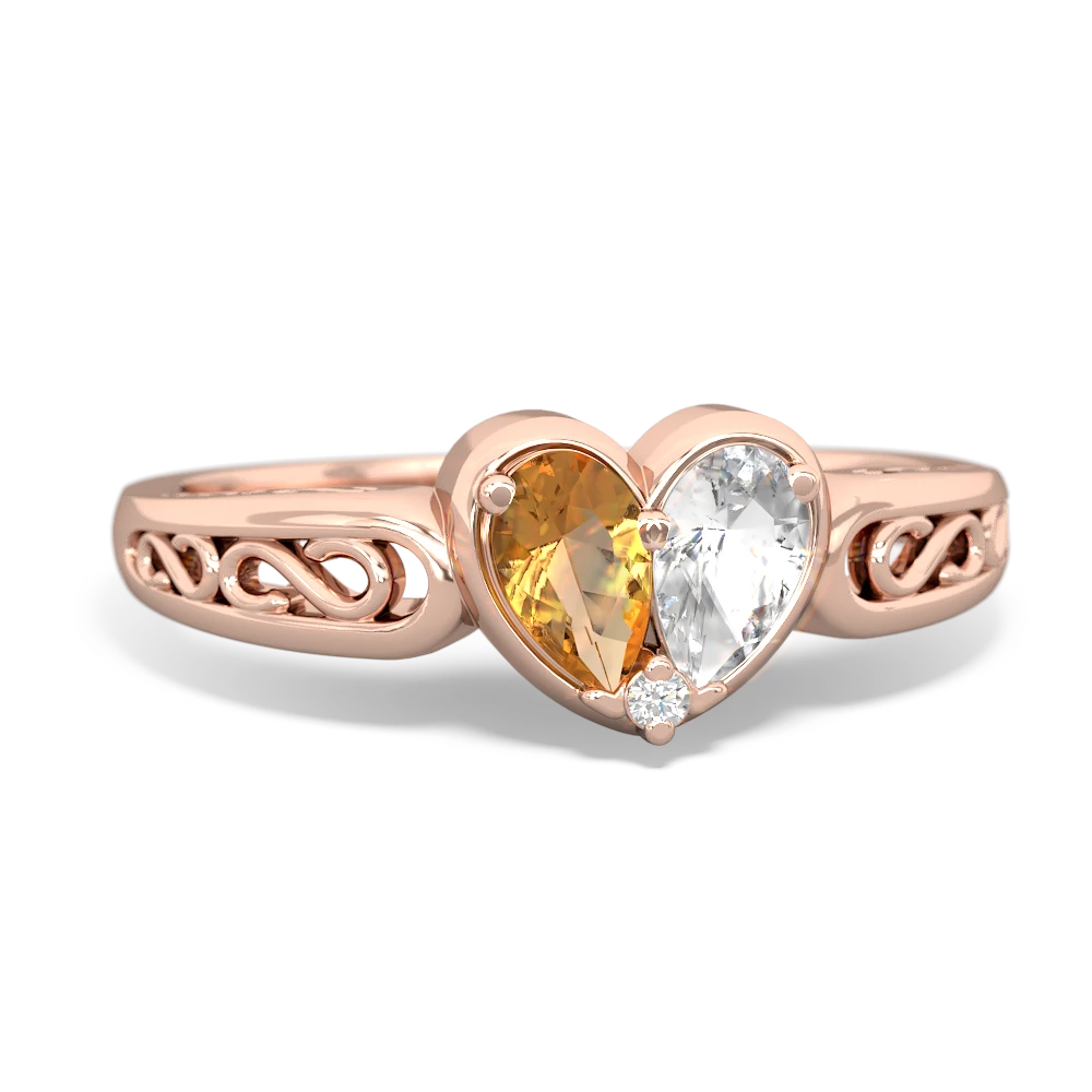 Citrine Filligree 'One Heart' 14K Rose Gold ring R5070