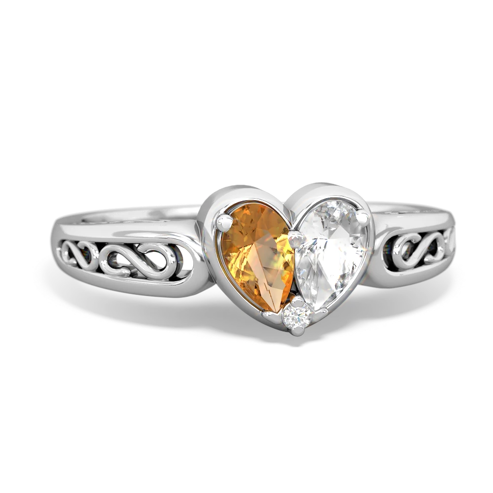 Citrine Filligree 'One Heart' 14K White Gold ring R5070