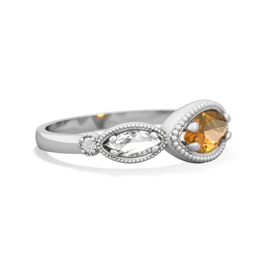 Citrine Milgrain Marquise 14K White Gold ring R5700