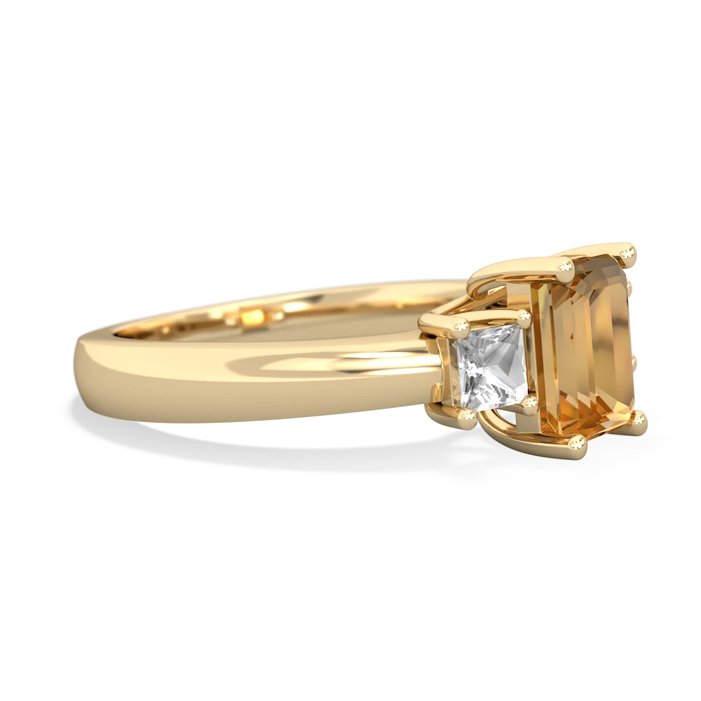 Citrine Three Stone Emerald-Cut Trellis 14K Yellow Gold ring R4021