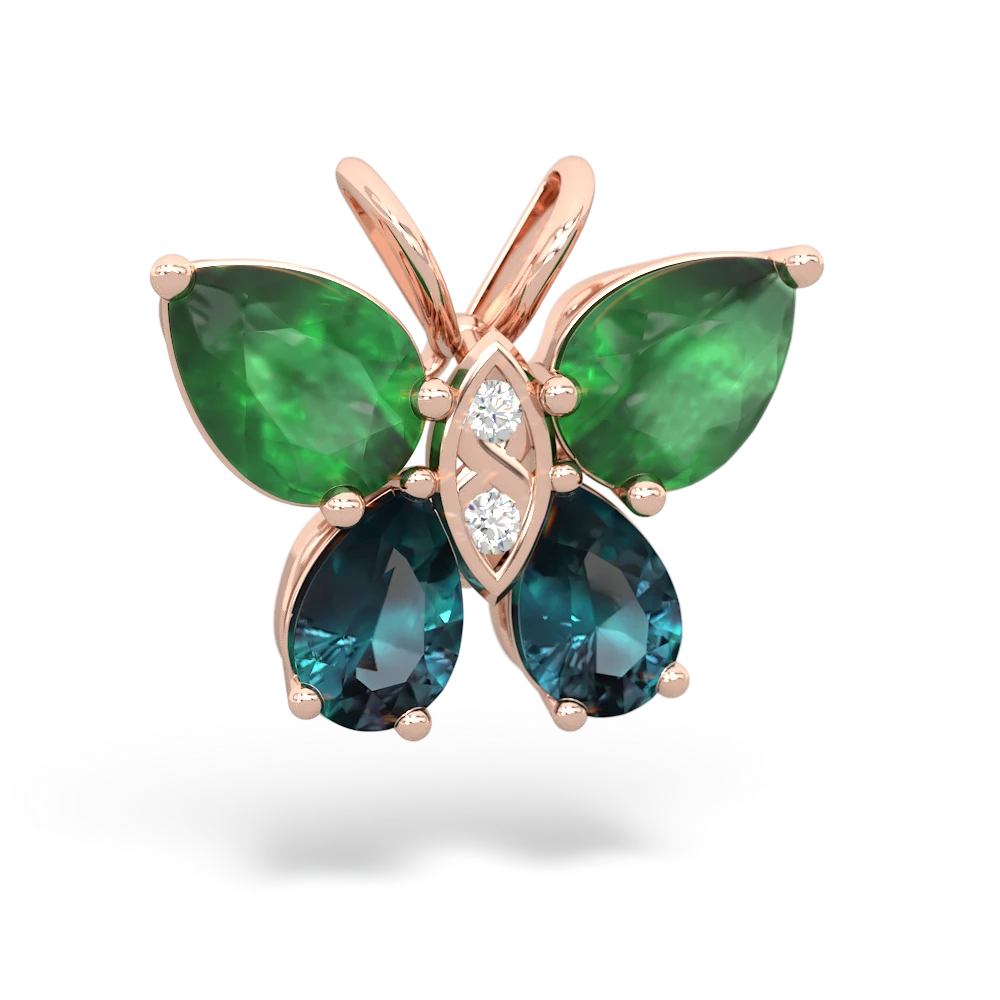 Emerald Butterfly 14K Rose Gold pendant P2215