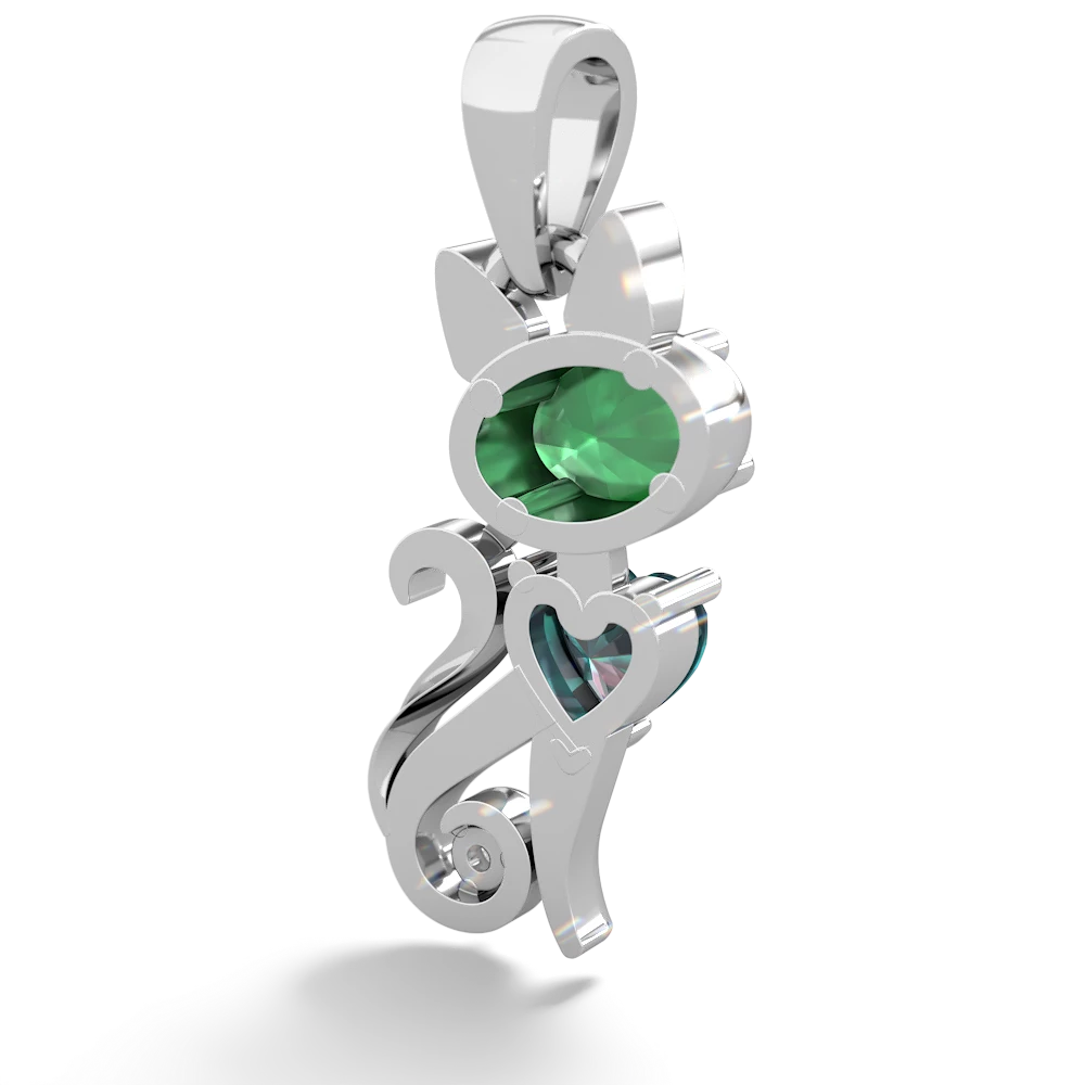 Emerald Kitten 14K White Gold pendant P5780