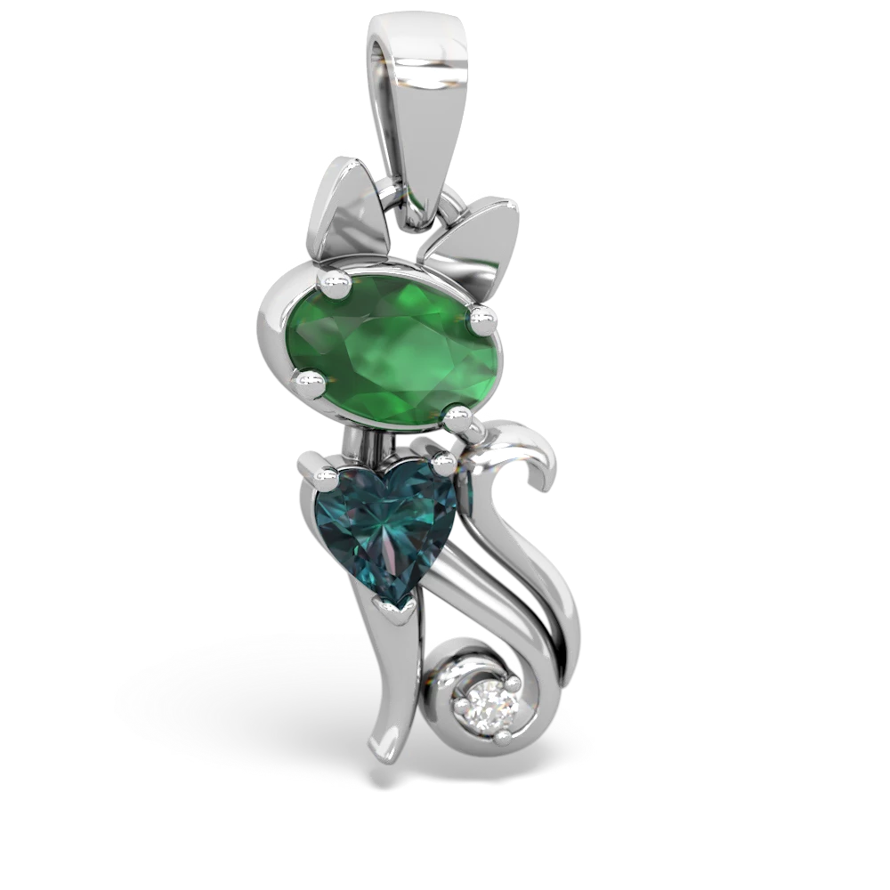 Emerald Kitten 14K White Gold pendant P5780