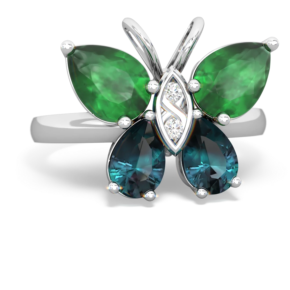 Emerald Butterfly 14K White Gold ring R2215