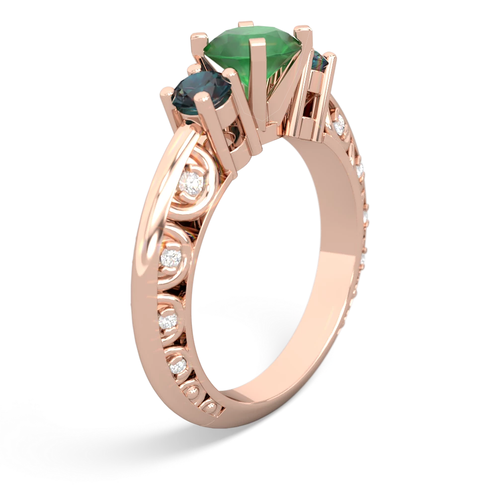 Emerald Art Deco Eternal Embrace Engagement 14K Rose Gold ring C2003