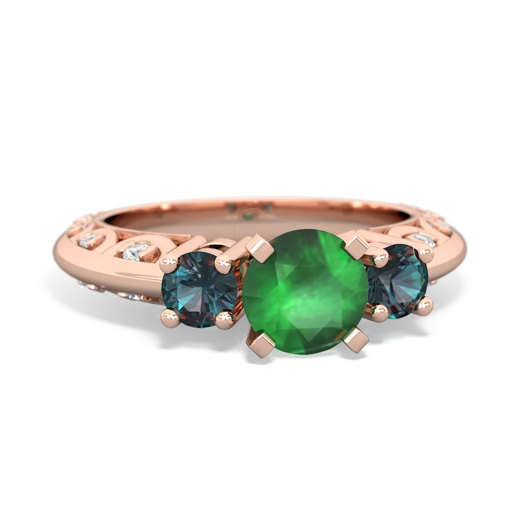 Emerald Art Deco Eternal Embrace Engagement 14K Rose Gold ring C2003