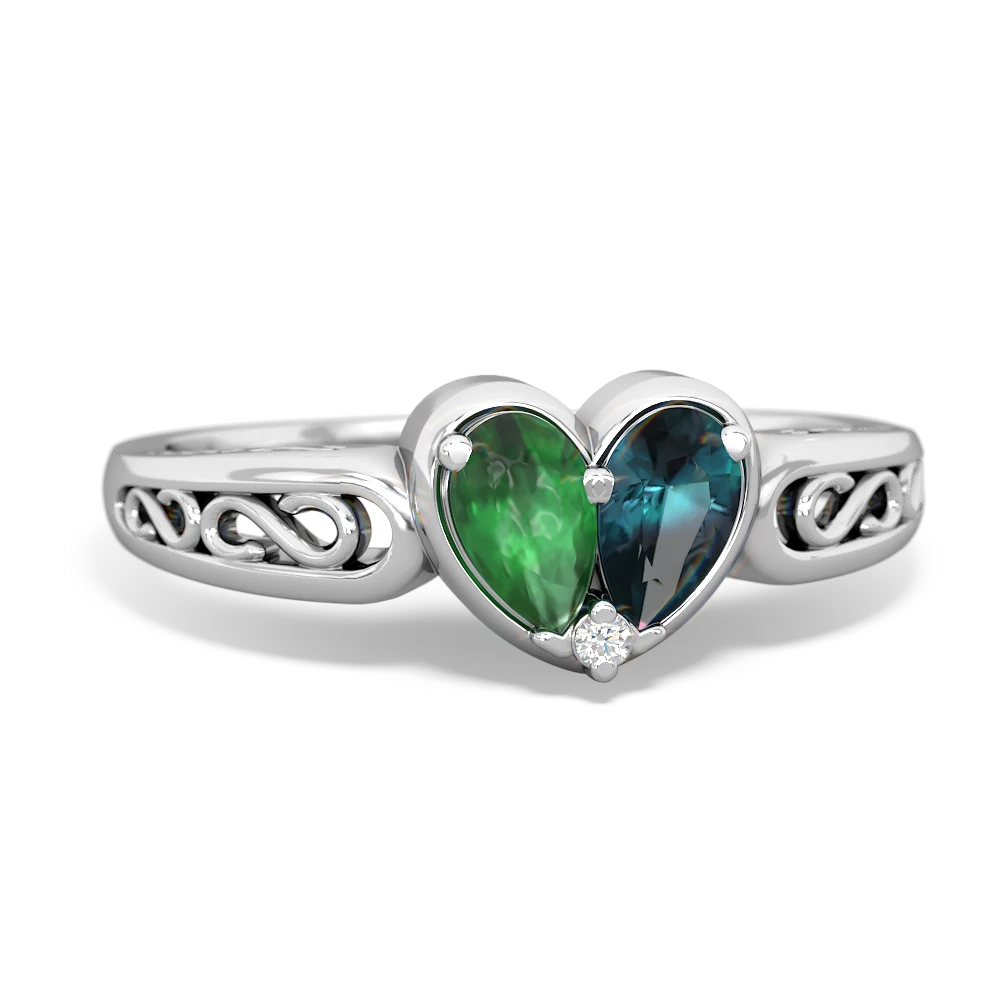 Emerald Filligree 'One Heart' 14K White Gold ring R5070