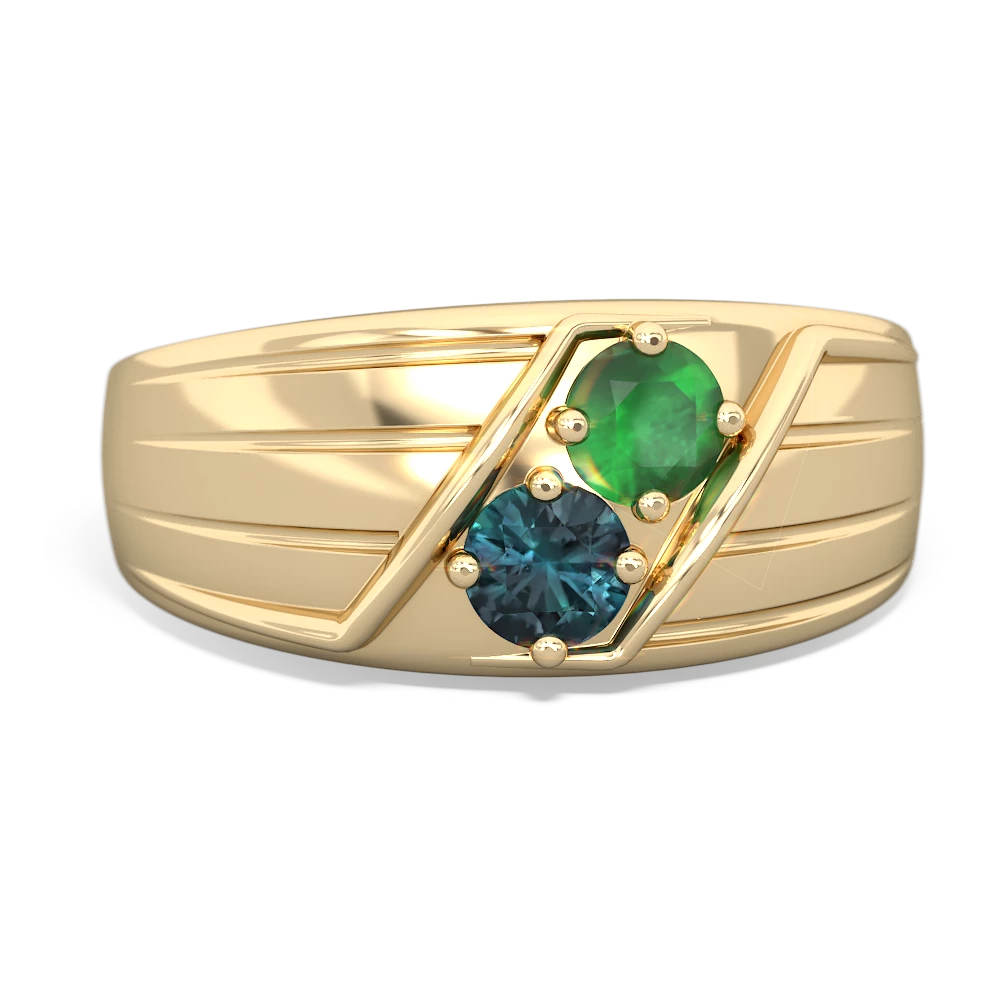 Emerald Men's Streamline 14K Yellow Gold ring R0460