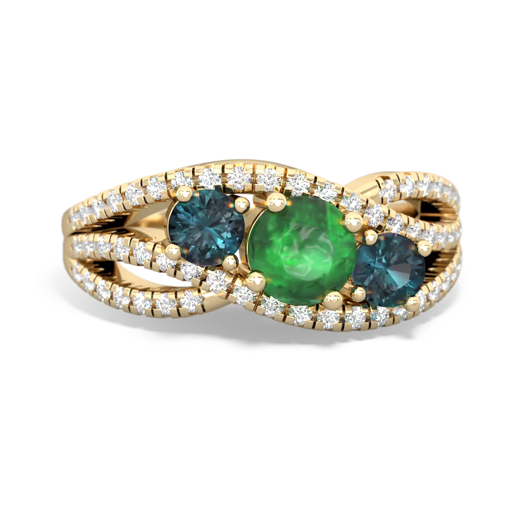 Emerald Three Stone Aurora 14K Yellow Gold ring R3080