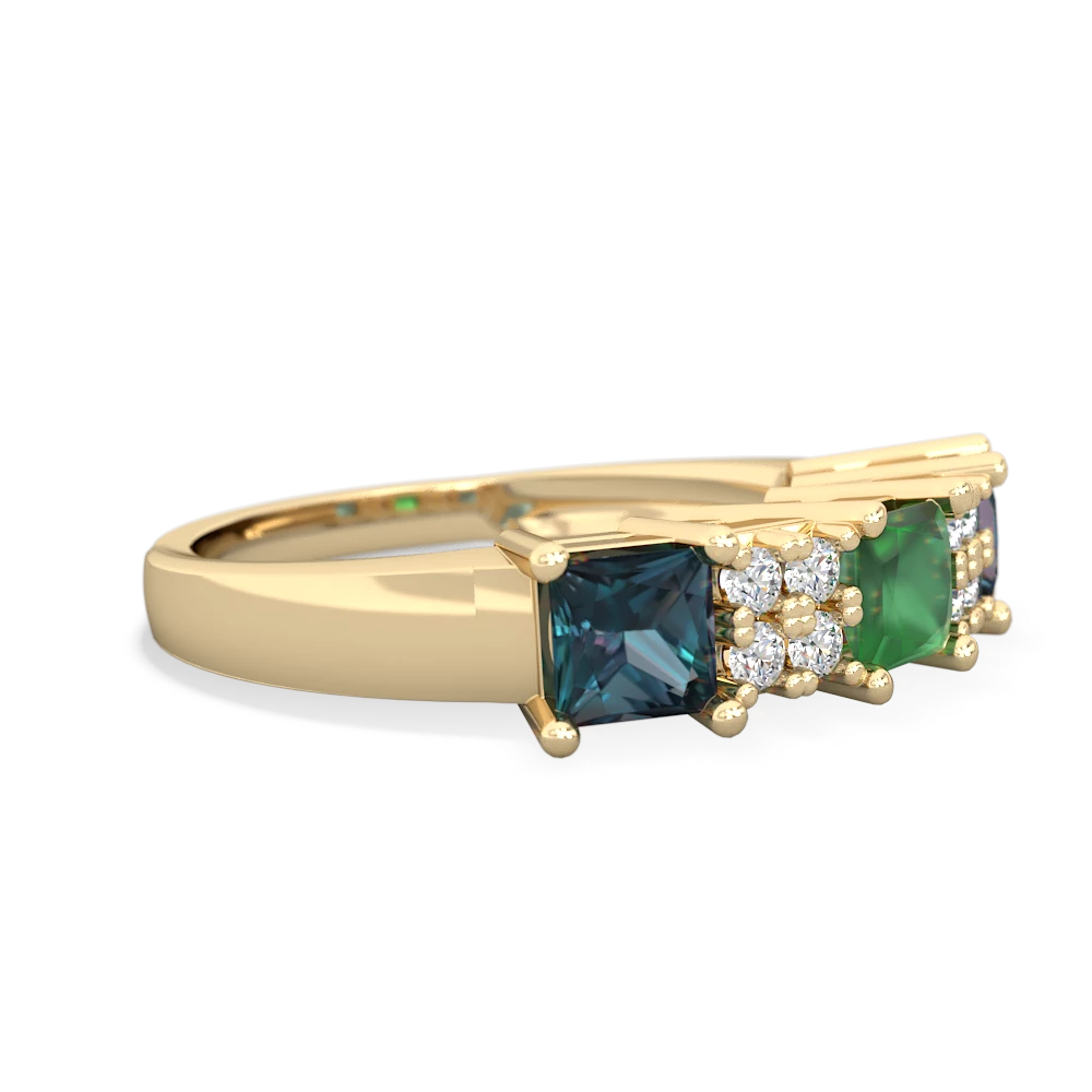 Emerald Three Stone Diamond Cluster 14K Yellow Gold ring R2592