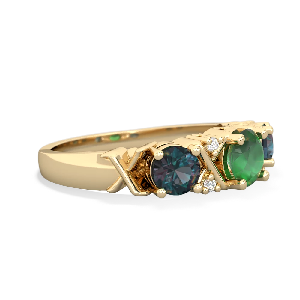 Emerald Hugs And Kisses 14K Yellow Gold ring R5016