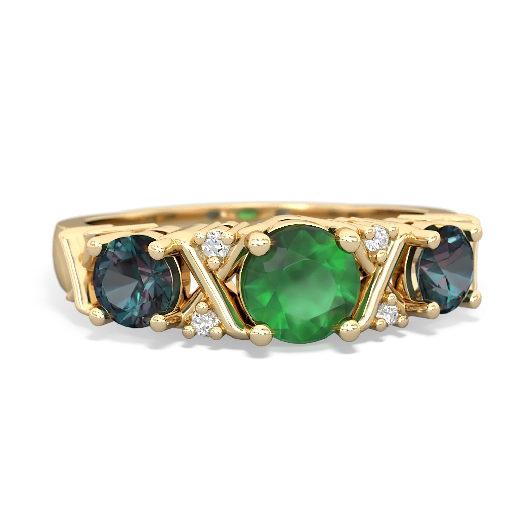 Emerald Hugs And Kisses 14K Yellow Gold ring R5016