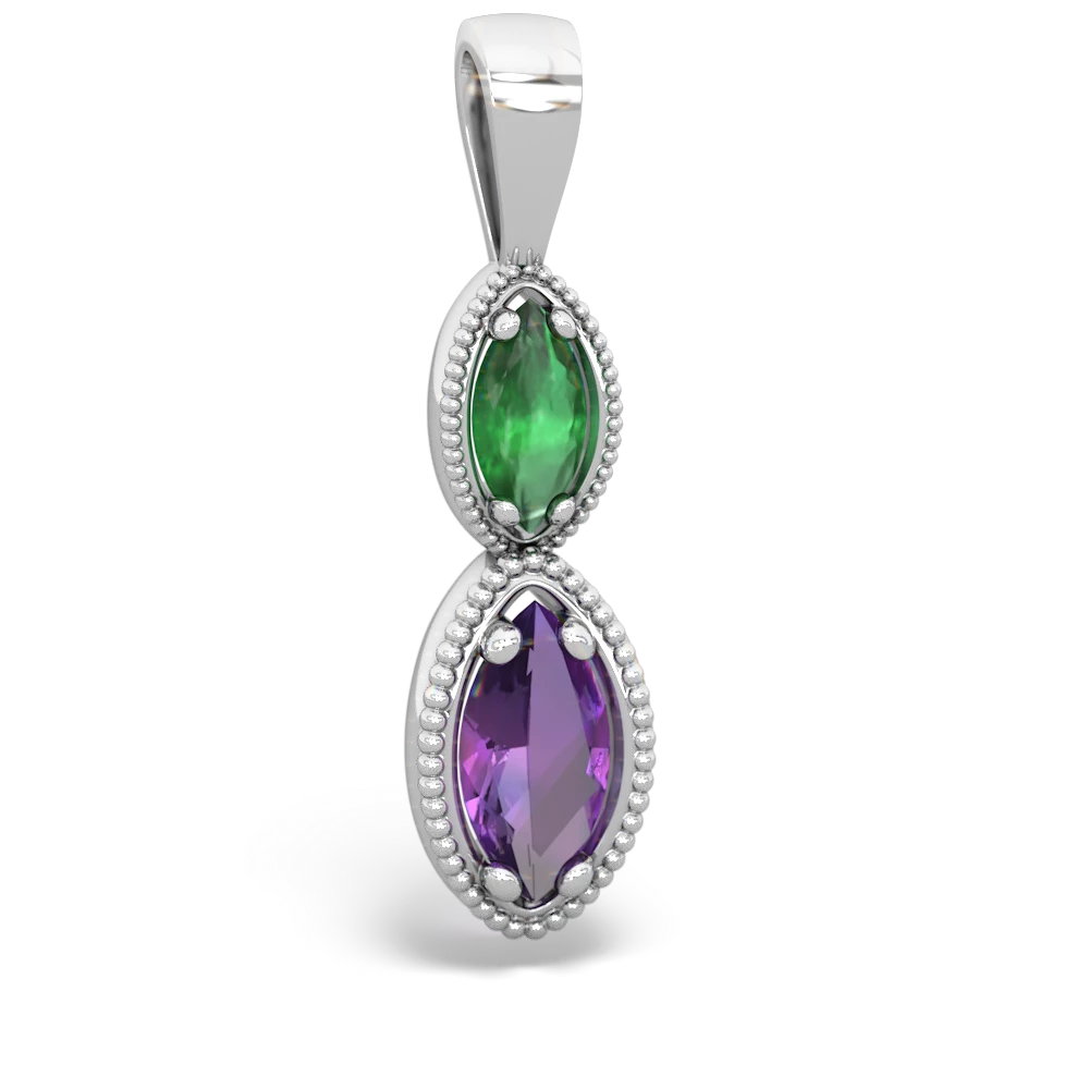 Emerald Antique-Style Halo 14K White Gold pendant P5700