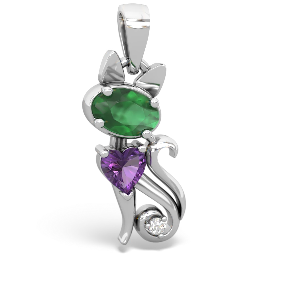 Emerald Kitten 14K White Gold pendant P5780