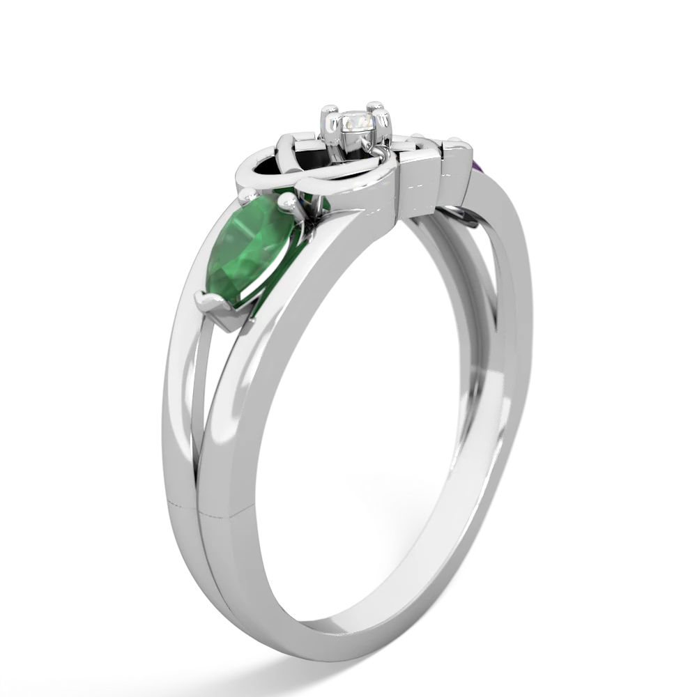 Emerald Hearts Intertwined 14K White Gold ring R5880