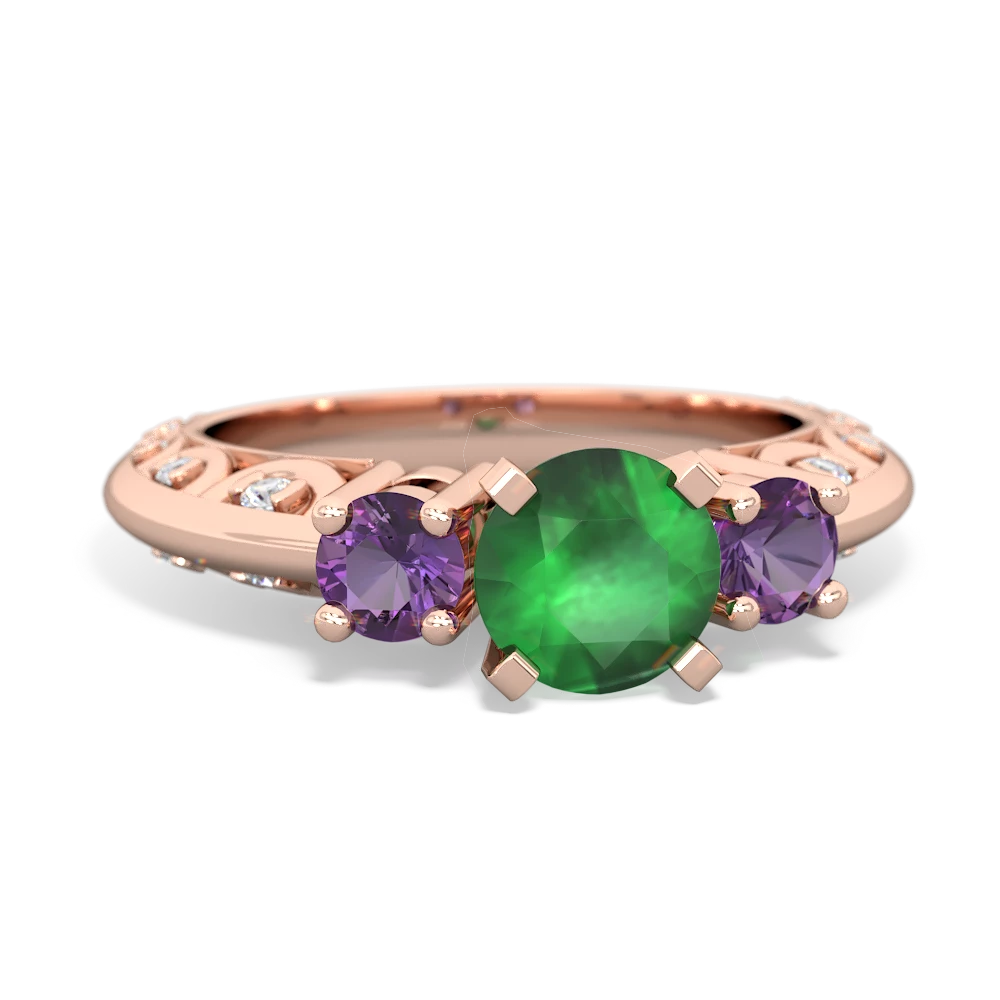 Emerald Art Deco Eternal Embrace Engagement 14K Rose Gold ring C2003