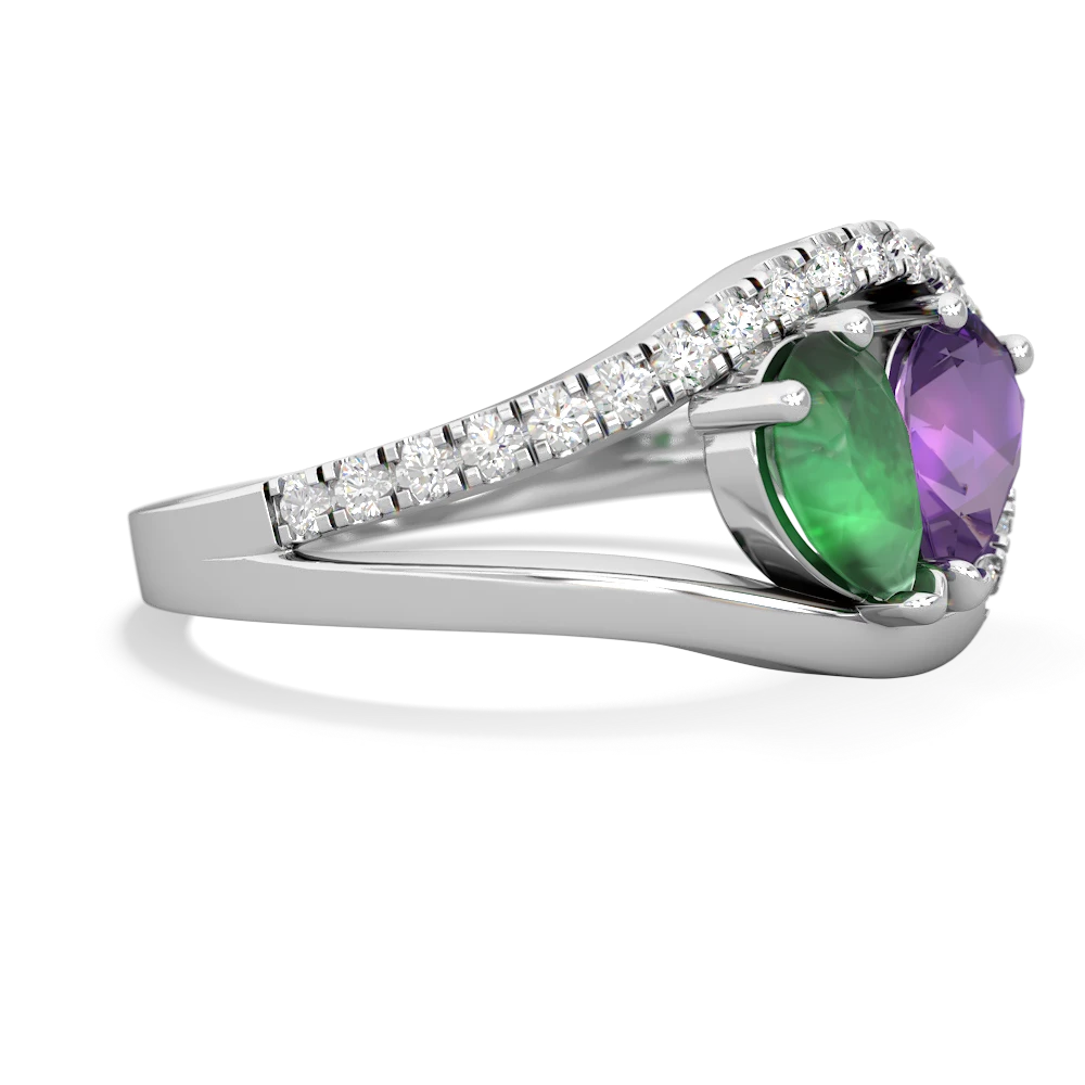 Emerald Nestled Heart Keepsake 14K White Gold ring R5650