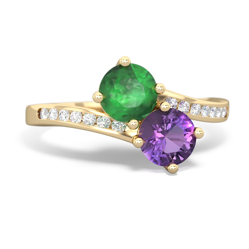 Emerald Channel Set Two Stone 14K Yellow Gold ring R5303