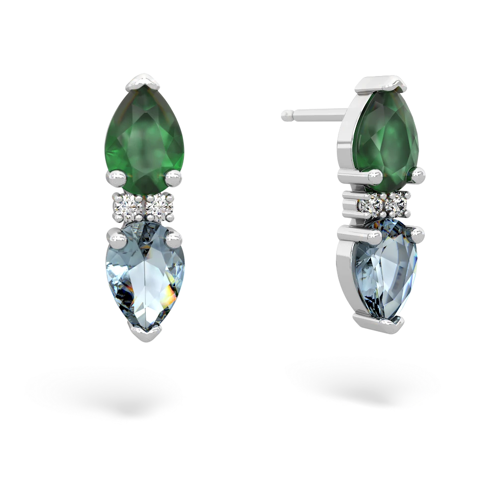 Emerald Bowtie Drop 14K White Gold earrings E0865