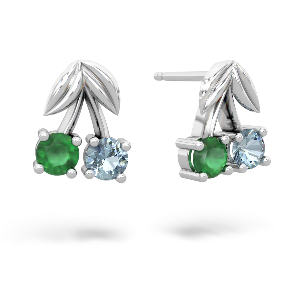 Emerald Sweet Cherries 14K White Gold earrings E7001