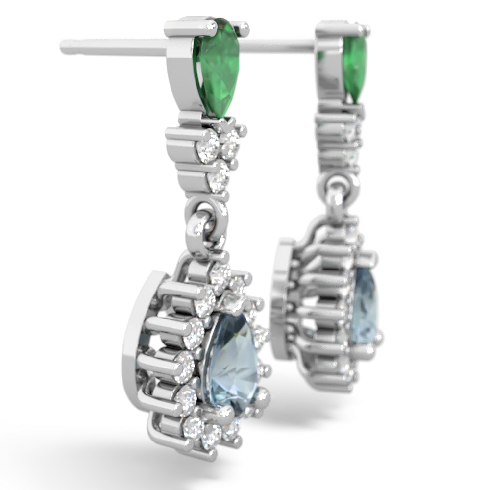 Emerald Halo Pear Dangle 14K White Gold earrings E1882