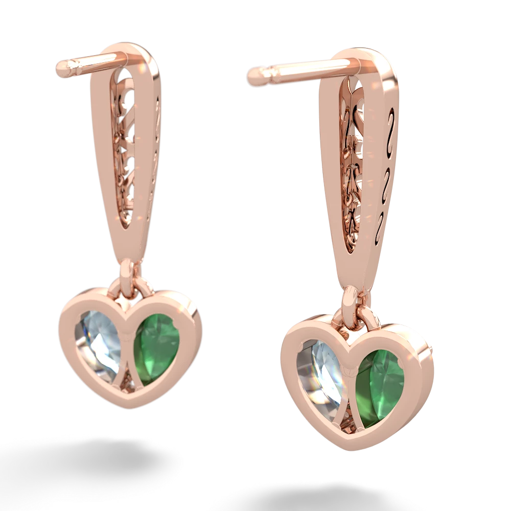 Emerald Filligree Heart 14K Rose Gold earrings E5070