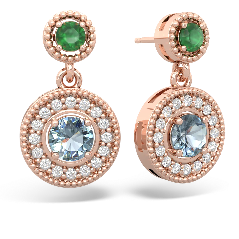 Emerald Halo Dangle 14K Rose Gold earrings E5319