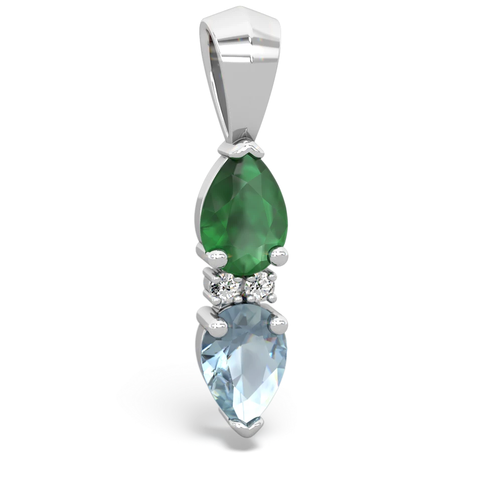 Emerald Bowtie Drop 14K White Gold pendant P0865