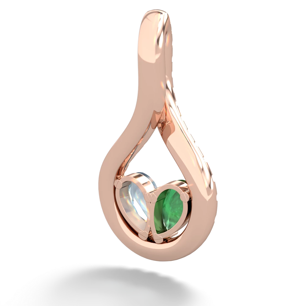 Emerald Pave Twist 'One Heart' 14K Rose Gold pendant P5360