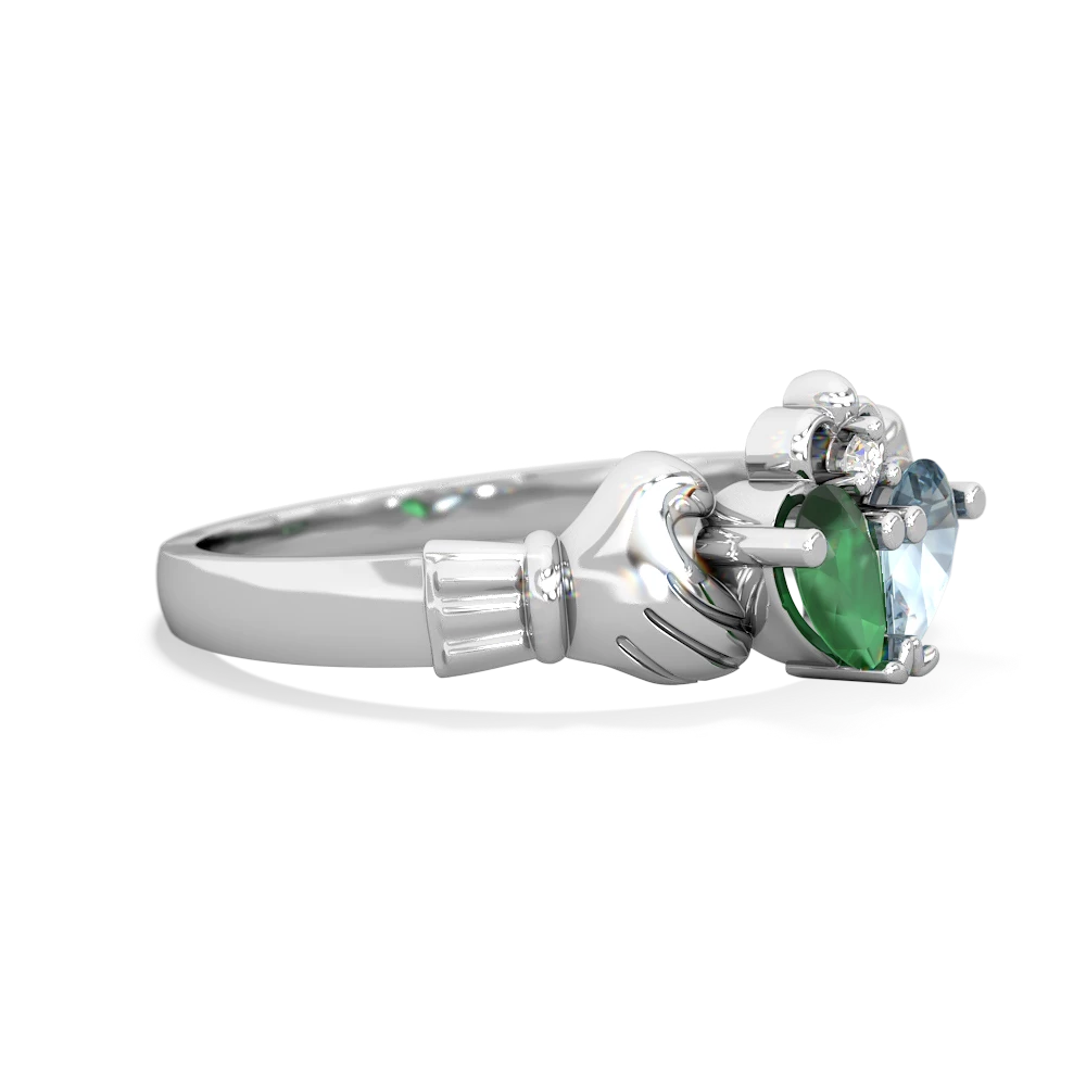 Emerald 'Our Heart' Claddagh 14K White Gold ring R2388