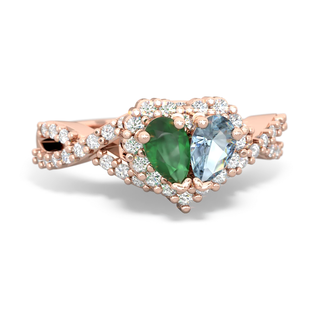 Emerald Diamond Twist 'One Heart' 14K Rose Gold ring R2640HRT