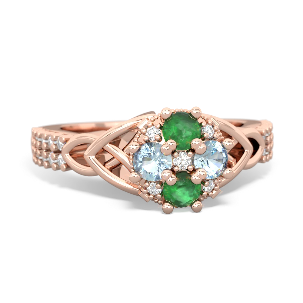 Emerald Celtic Knot Cluster Engagement 14K Rose Gold ring R26443RD