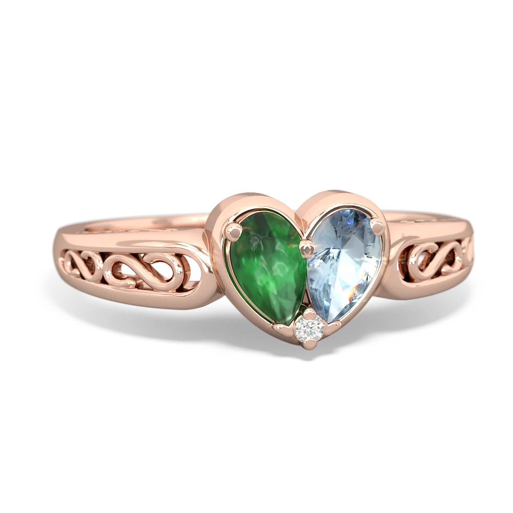 Emerald Filligree 'One Heart' 14K Rose Gold ring R5070