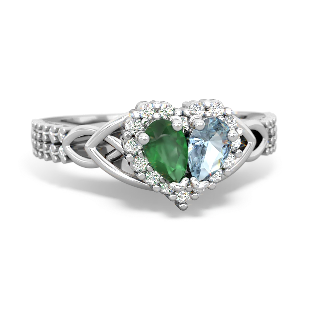 Emerald Celtic Knot Two Hearts As One 14K White Gold ring R2644HRT