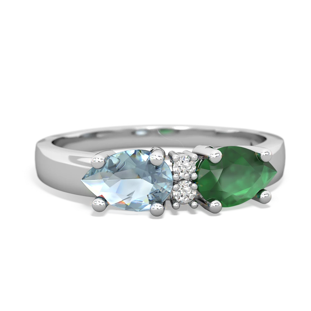 Emerald Pear Bowtie 14K White Gold ring R0865