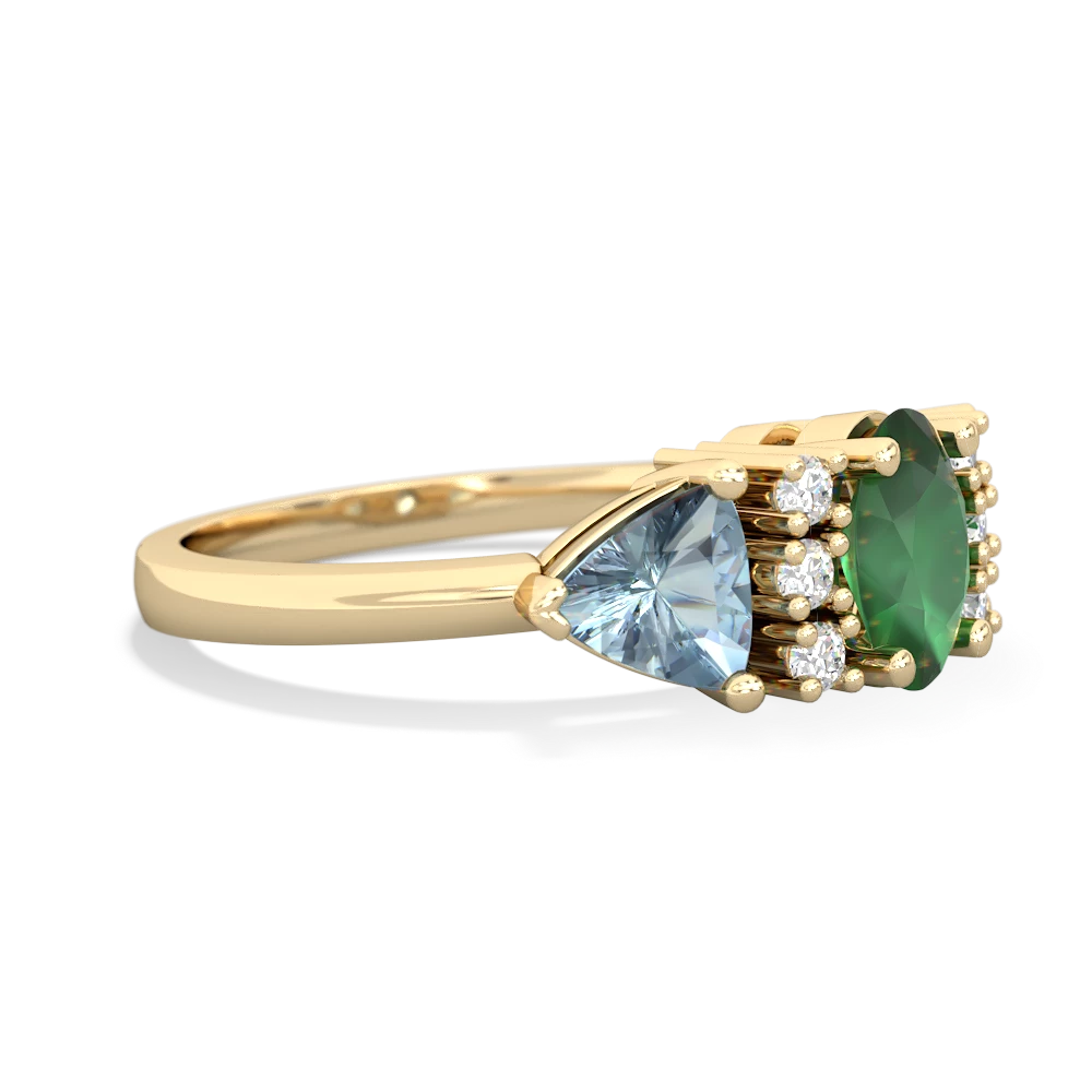 Emerald Antique Style Three Stone 14K Yellow Gold ring R2186