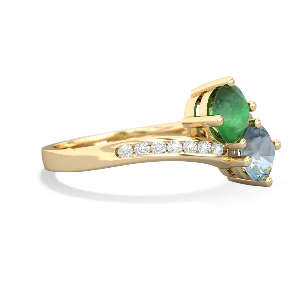 Emerald Channel Set Two Stone 14K Yellow Gold ring R5303