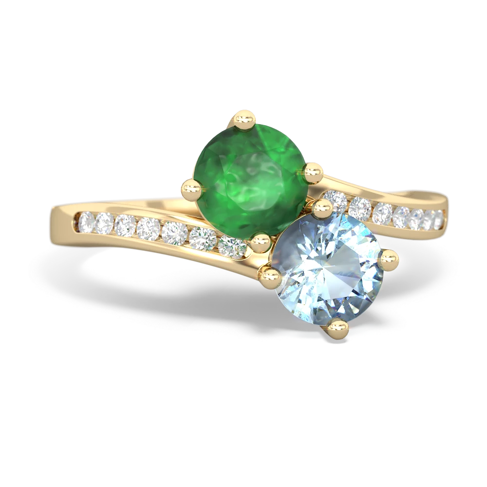 Emerald Channel Set Two Stone 14K Yellow Gold ring R5303