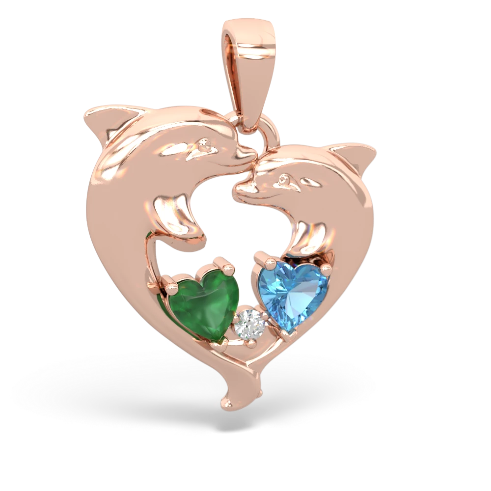 Emerald Dolphin Heart 14K Rose Gold pendant P5820