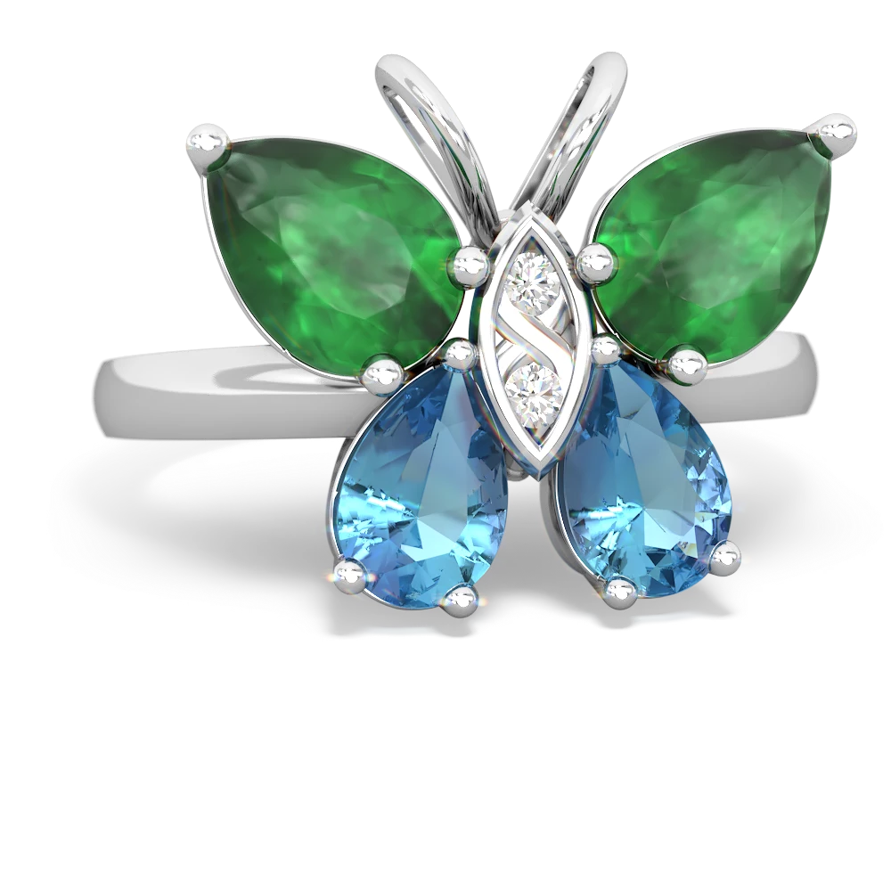 Emerald Butterfly 14K White Gold ring R2215