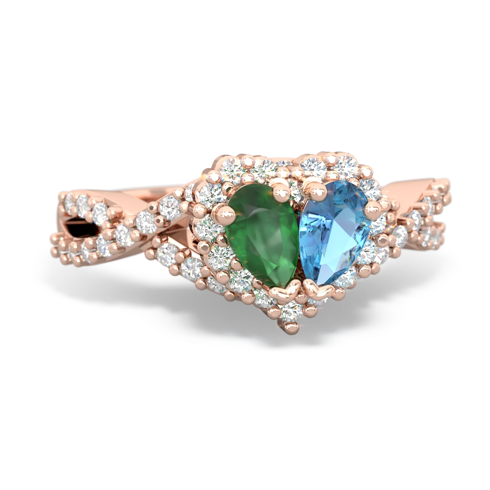 Emerald Diamond Twist 'One Heart' 14K Rose Gold ring R2640HRT