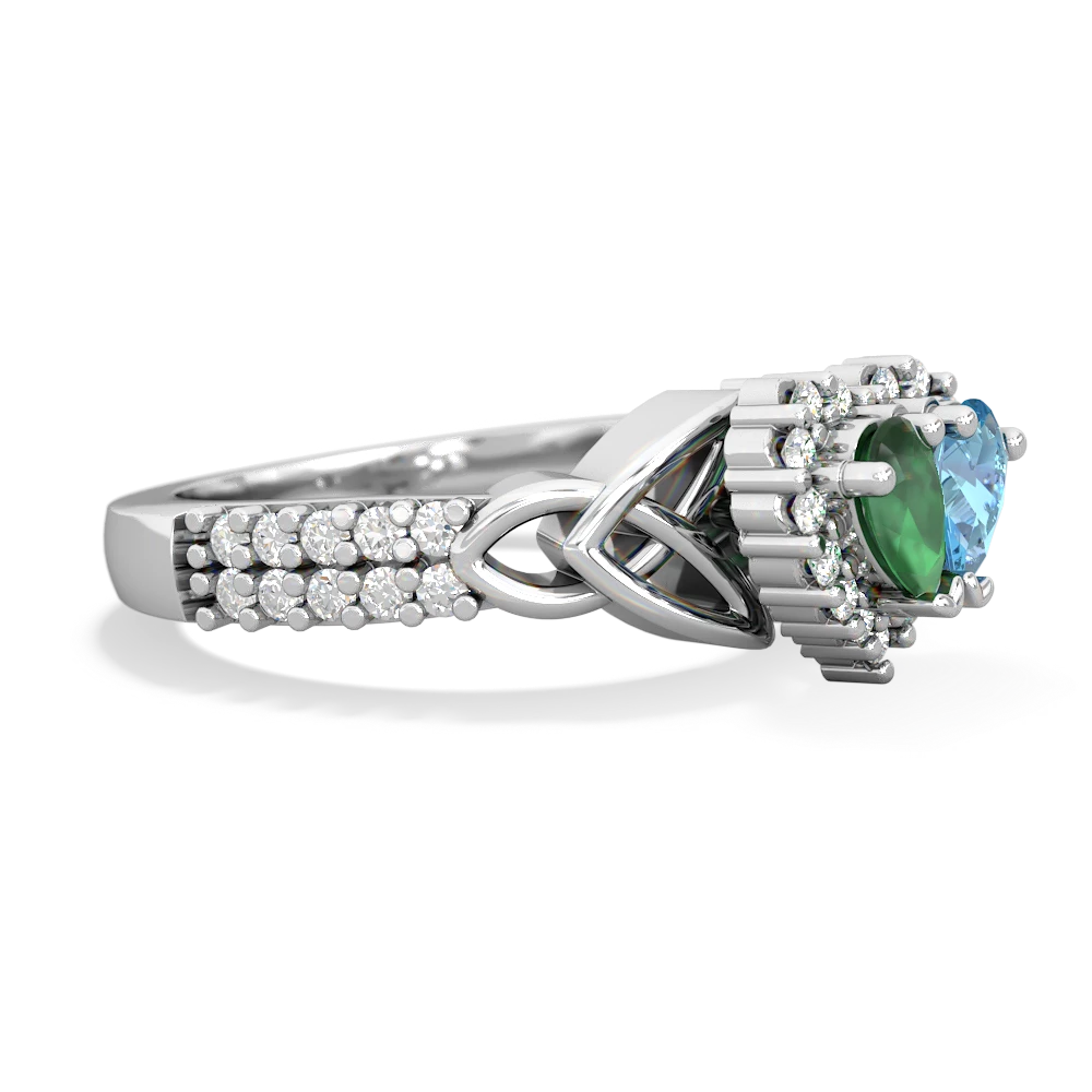 Emerald Celtic Knot Two Hearts As One 14K White Gold ring R2644HRT