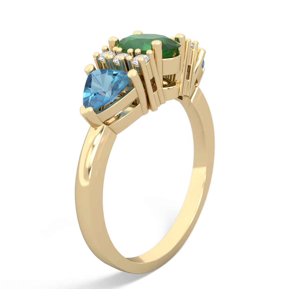 Emerald Antique Style Three Stone 14K Yellow Gold ring R2186