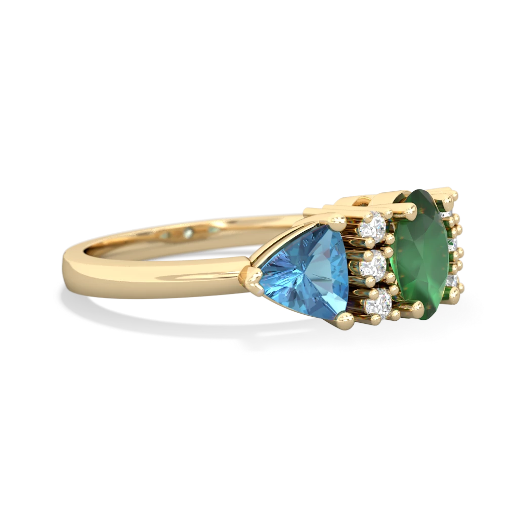 Emerald Antique Style Three Stone 14K Yellow Gold ring R2186