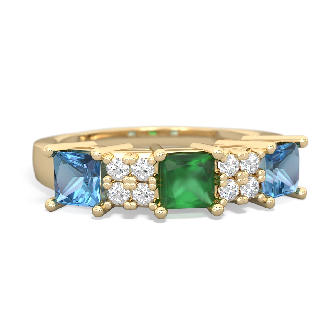 Emerald Three Stone Diamond Cluster 14K Yellow Gold ring R2592