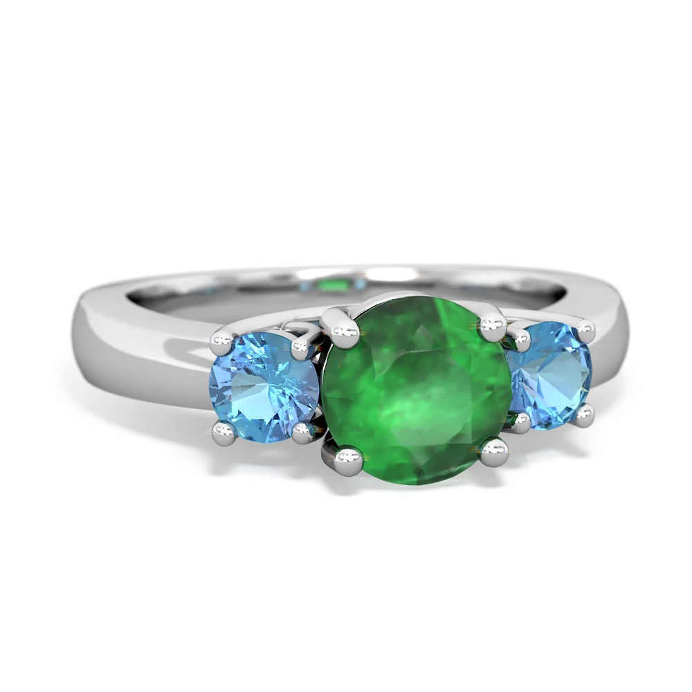 Emerald Three Stone Round Trellis 14K White Gold ring R4018