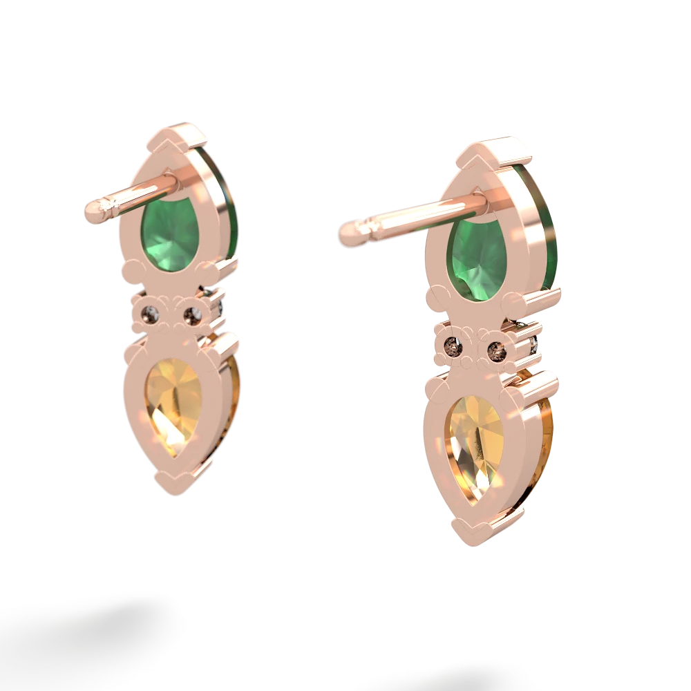 Emerald Bowtie Drop 14K Rose Gold earrings E0865