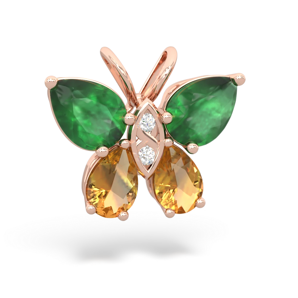 Emerald Butterfly 14K Rose Gold pendant P2215